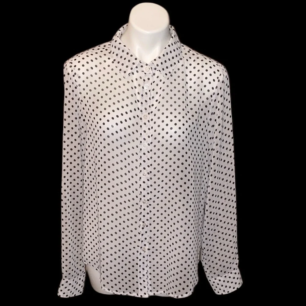 Isaac Mizrahi Women’s Black and White Polka Dot Button Down Blouse Size XL